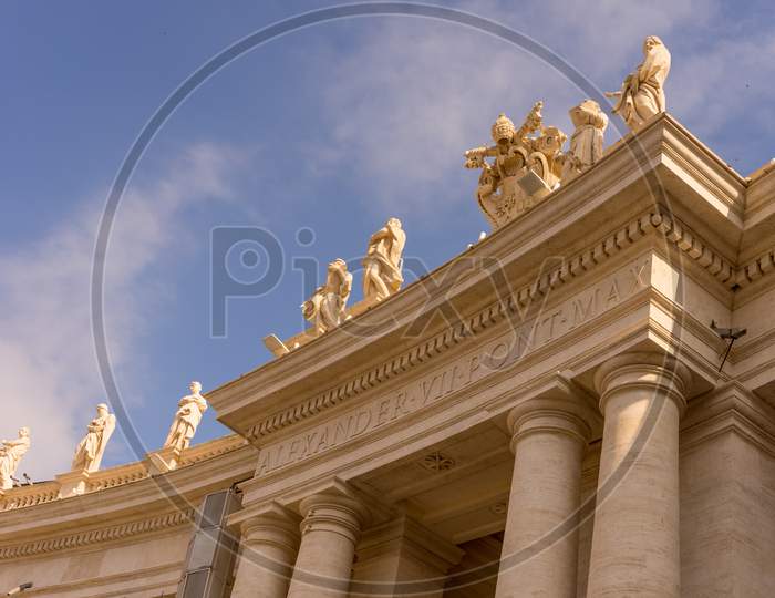 Vatican City, Italy - 23 June 2018: Alexander Vii Pont Max At Colonnades Of St. Peter'S Square In Vatican City
