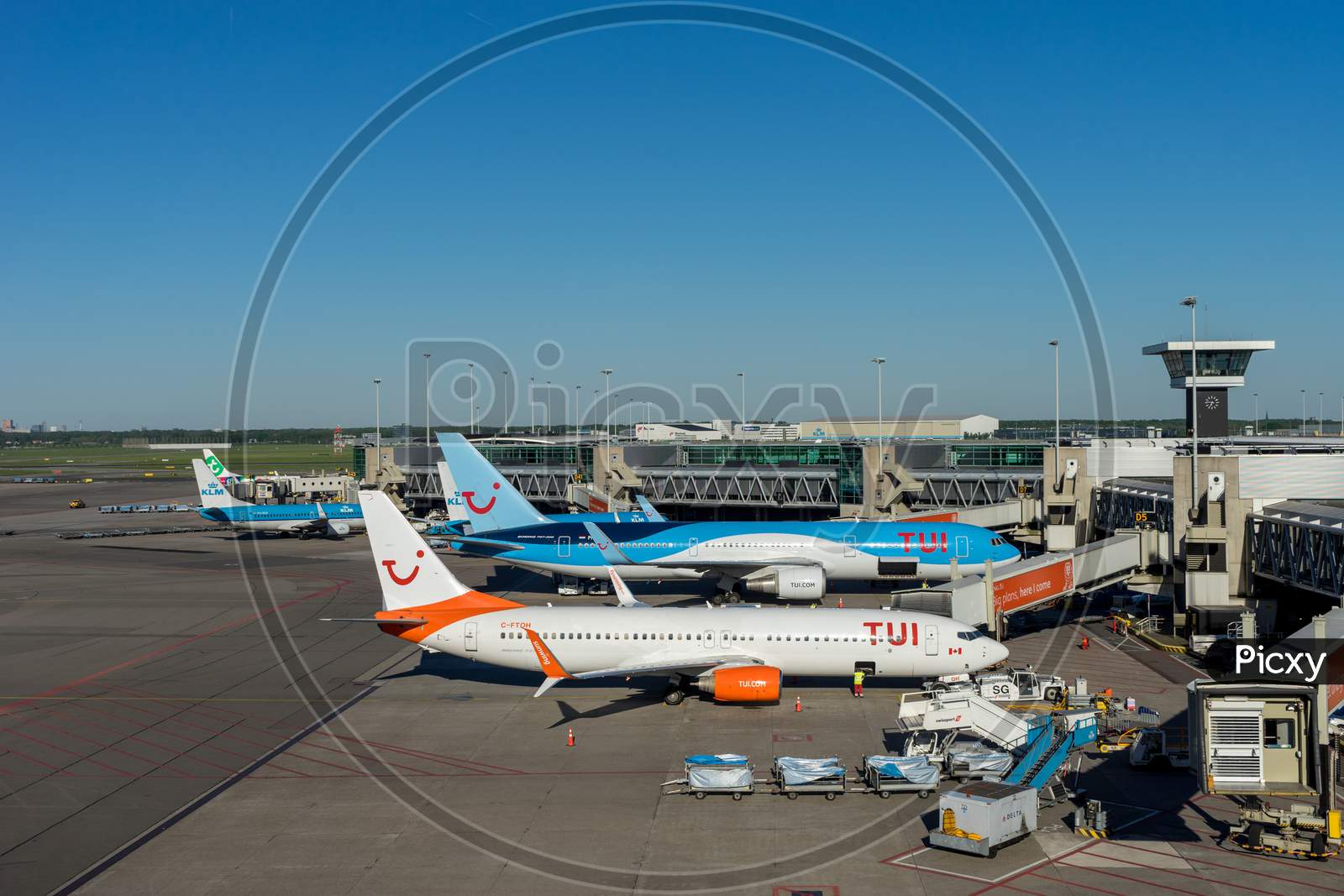 Netherlands, Amsterdam, Schiphol - 06 May, 2018: Tui Planes At Airport. Schiphol Is One Of The Busiest Airport In Europe.