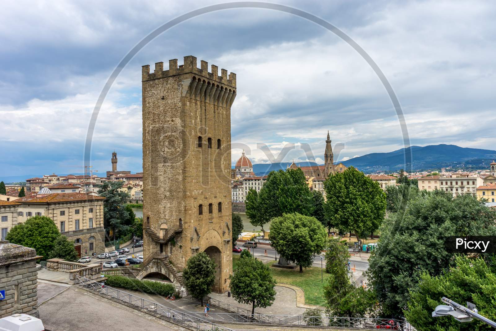 Florence, Italy - 25 June 2018: The City Gate Of San Niccolo In Florence, Italy