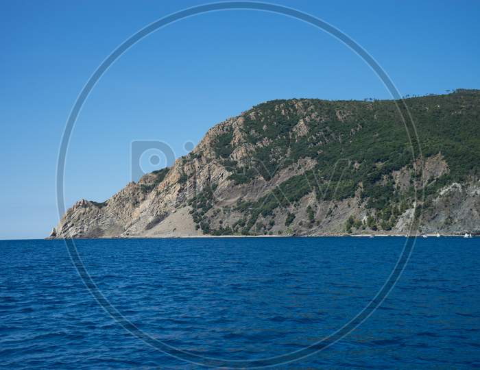 Italy, Cinque Terre, Monterosso, Monterosso Al Mare, Scenic View Of Sea Against Clear Blue Sky