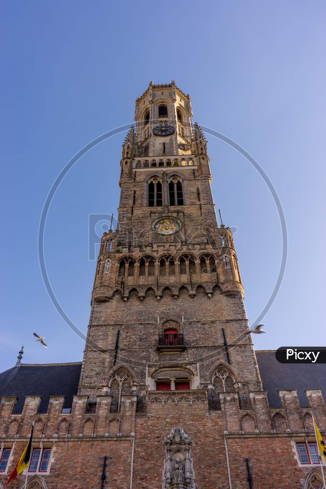 Bruges, Belgium - 17 February 2018: The Belfry Tower In Bruges