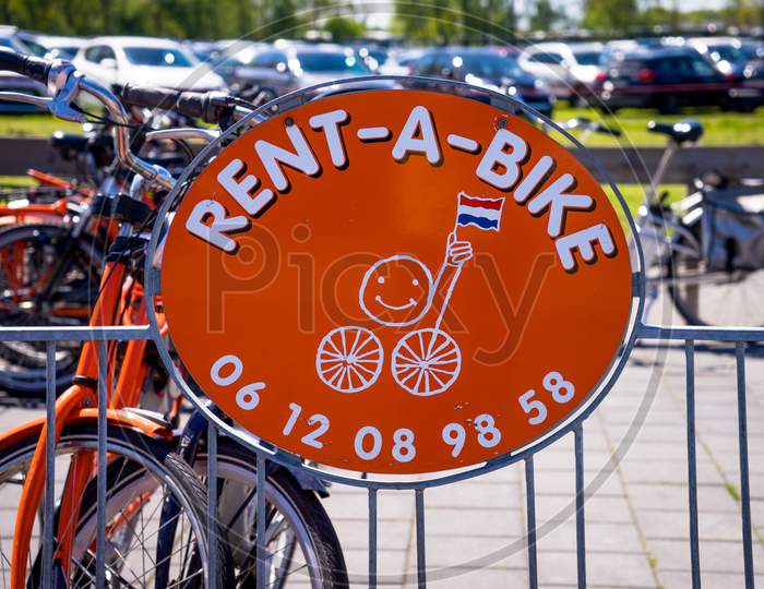 Lisse, Netherlands - 5 May 2018: Keukenhoff, The Bike Rental At The Entrance To The Tulip Gardens