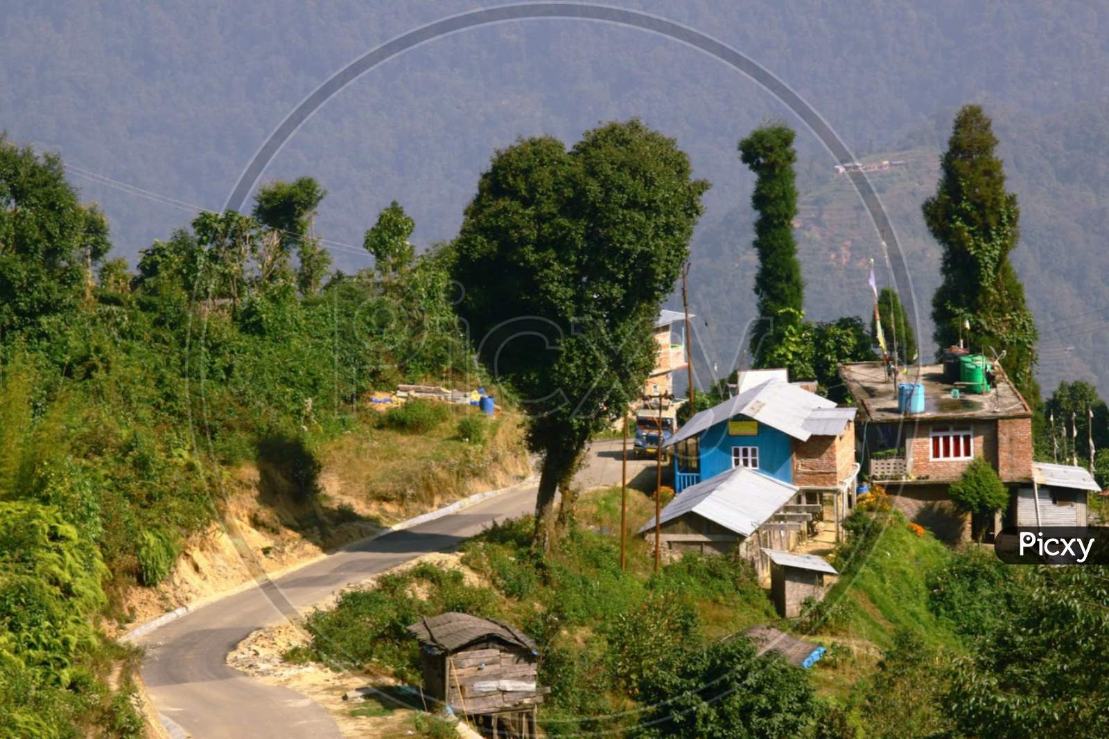 View of Beautiful hilly small town