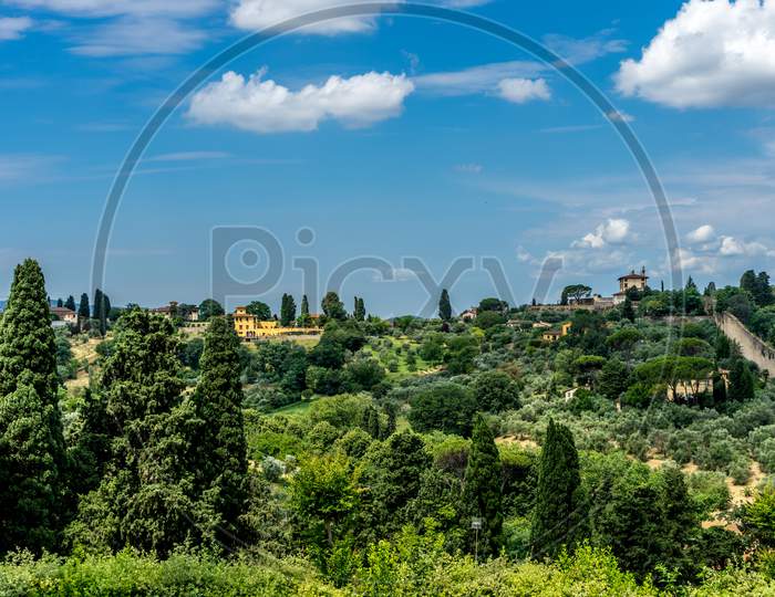 Panaromic View Of Florence Townscape Cityscape Viewed From Piazzale Michelangelo (Michelangelo Square)