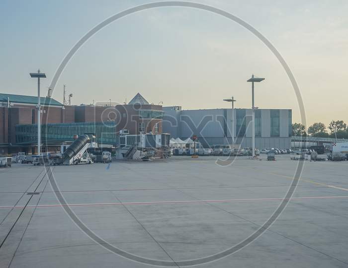 Venice, Italy - 01 July 2018: The Marco Polo Airport In Venice, Italy