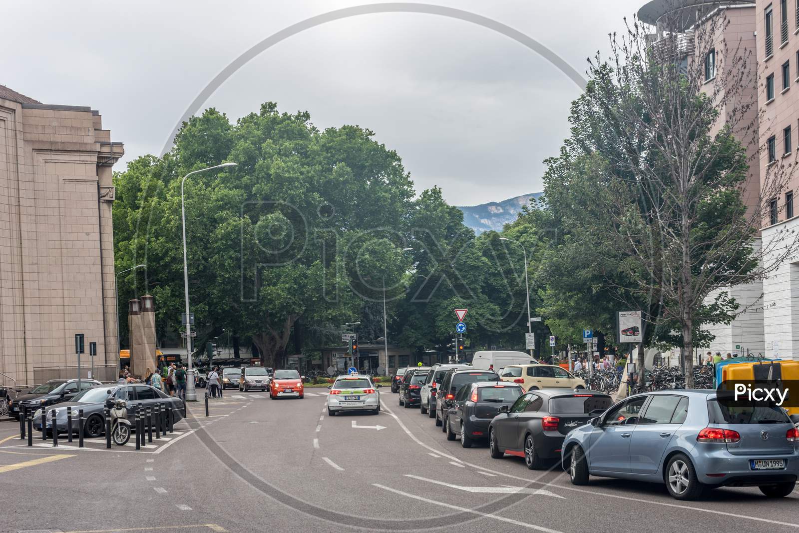 Bolzano, Italy - 28 June 2018: The Traffic On The Streets Of Bolzano, Italy