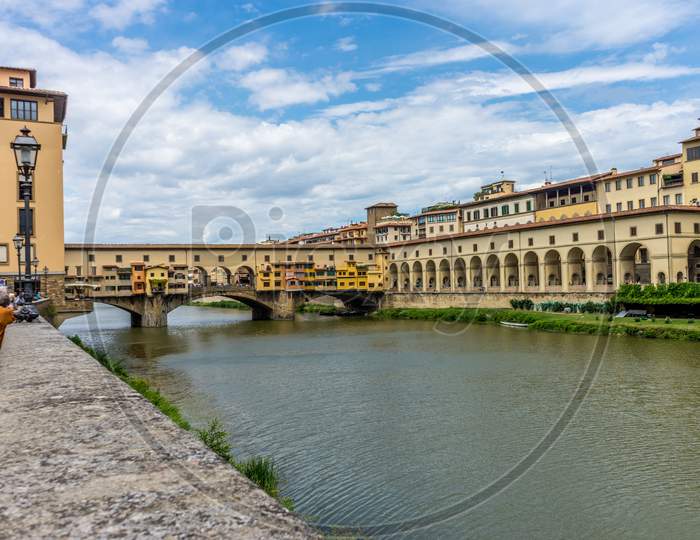 Florence, Italy - 25 June 2018: The Ponte Vecchio Over The Arno River In Florence, Italy