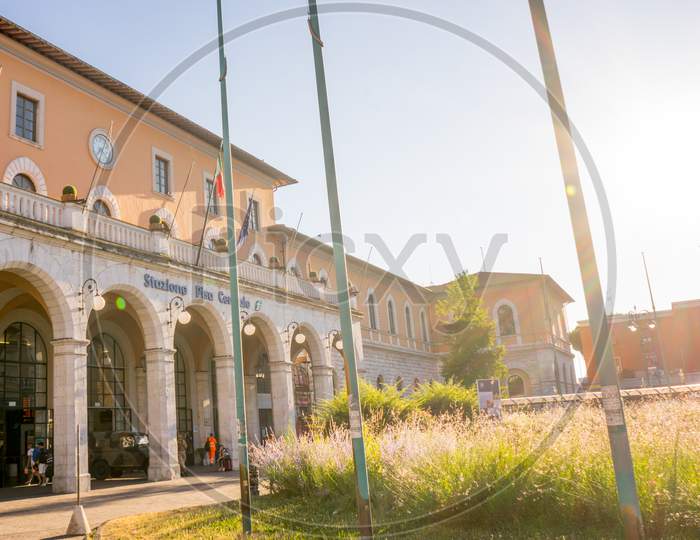 Pisa, Italy - 25 June 2018: The Pisa Centrale Railway Station In Pisa, Italy