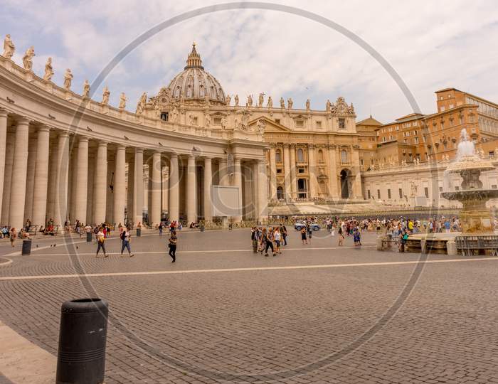 Vatican City, Italy - 23 June 2018: Facade Of The Saint Peter'S Basilica At St. Peter'S Square In Vatican City