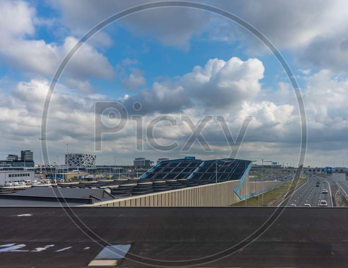 Schiphol,Netherlands - June 25, 2017 :  The Airport Viewed From The Aeroplane Window During Taxi After Landing