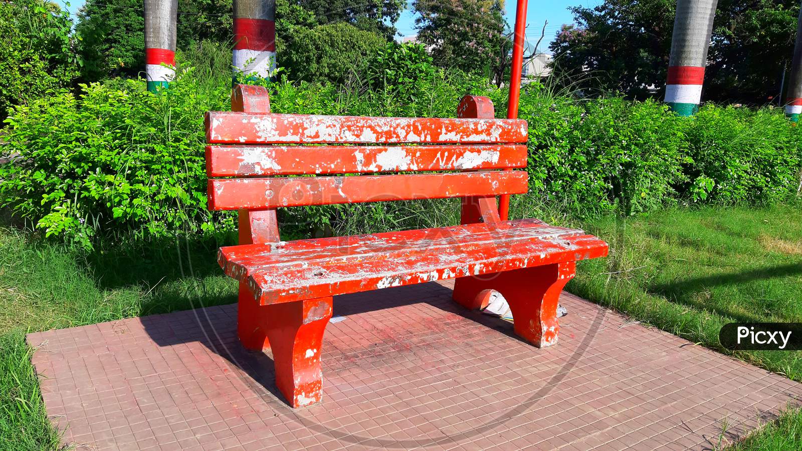 Red bench in the park