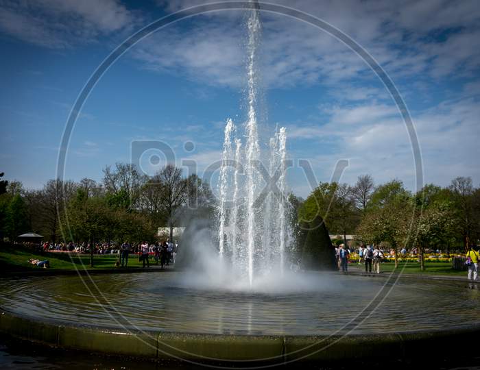 Lisse, Netherlands - 22 April: The Fountain At Keukenhoff, Tulip Gardens