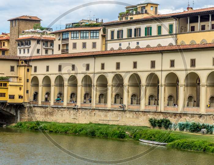 Gallery Of The Uffizi Over The Arno River In Florence, Italy