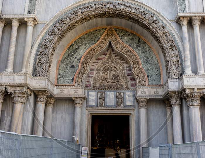 Italy, Venice, Saint Mark'S Basilica, Entrance Of Historic Building