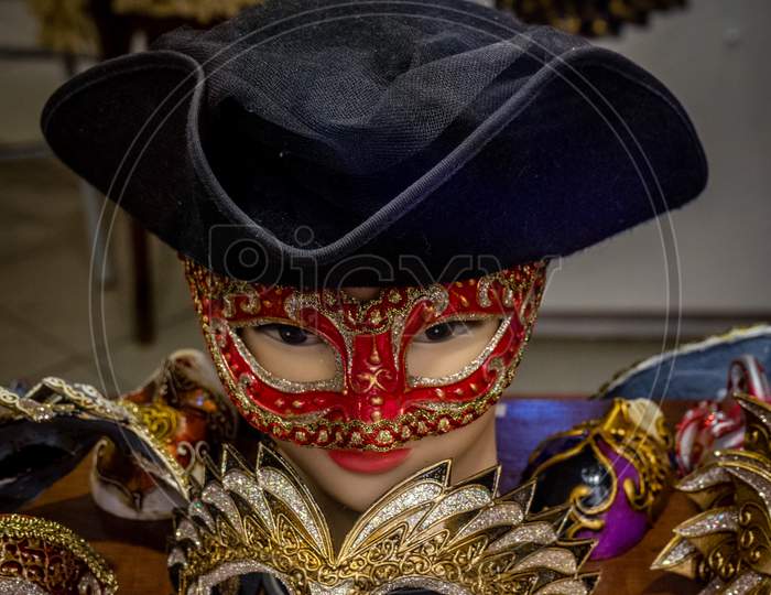 Venice, Italy - 01 July 2018: Venetian Masks In Venice, Italy