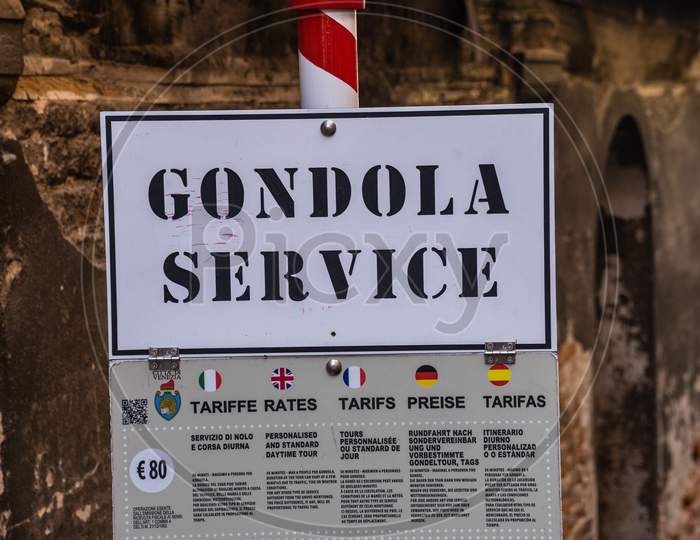 Venice, Italy - 30 June 2018: The Details Of The Price For Gondola Service In Venice, Italy