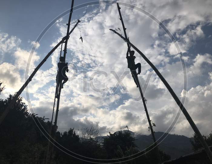 Making of swing on Dussehra(Dashain)