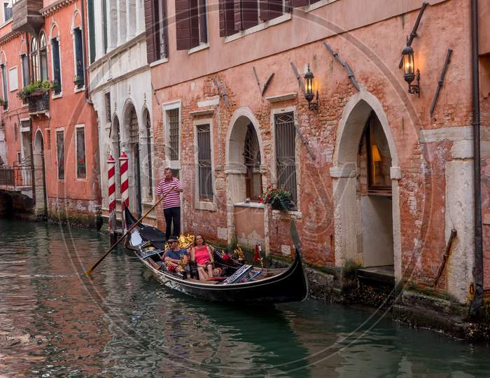 Venice, Italy - 30 June 2018: Gondola Boat On The Canals Of Venice, Italy