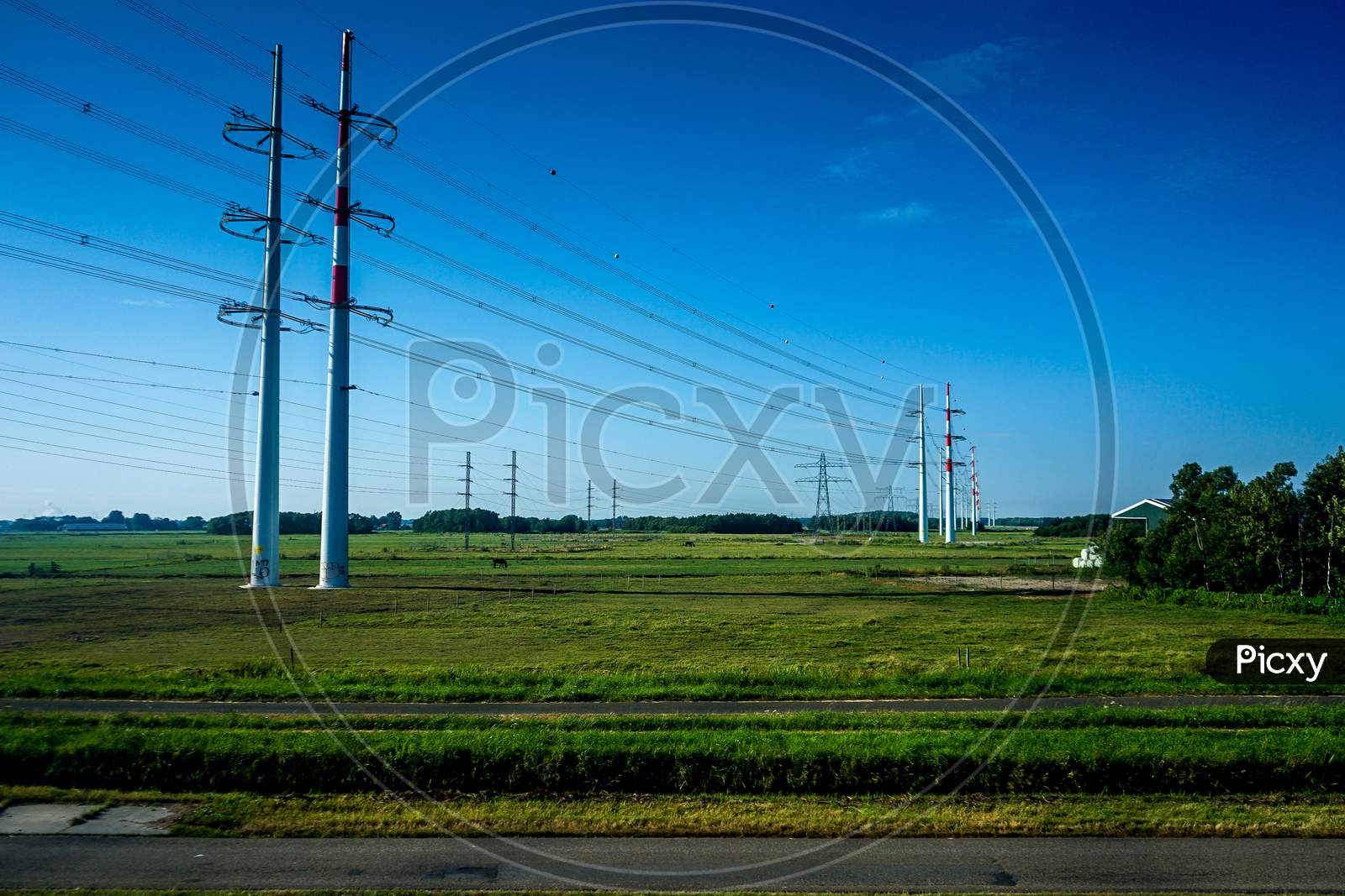 Netherlands, South Holland, Electric Pole With Wires