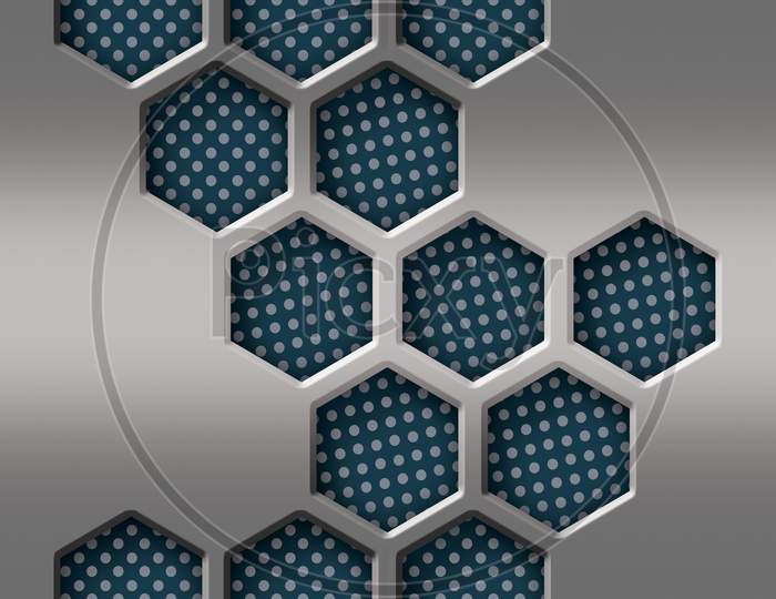Abstract Background, Grey Metal Geometric Hexagonal Wallpaper, Honeycomb Hexagonal 3D Render