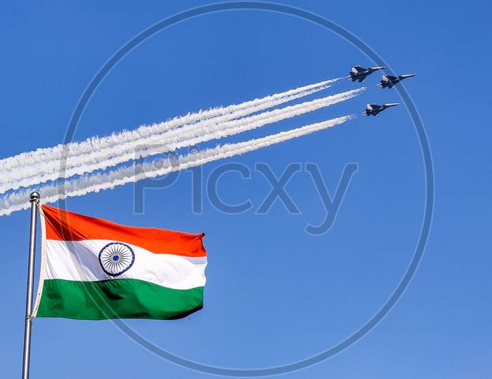 Indian flag with Indian Air Force Fighter jets