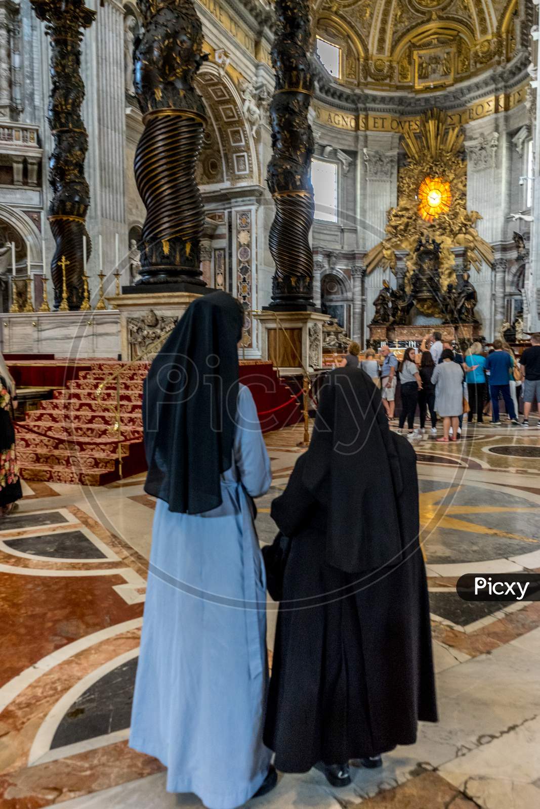Vatican City, Italy - 23 June 2018: Christian Sisters Nuns In The Interiors Of Saint Peter'S Basilica At St. Peter'S Square In Vatican City