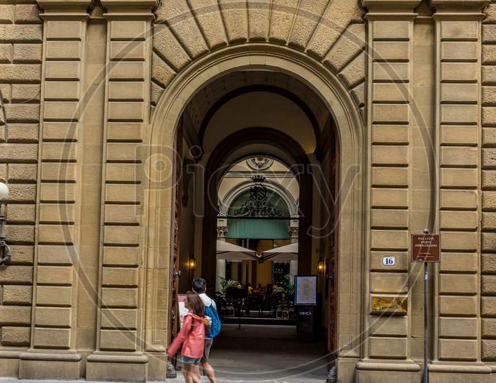 Florence, Italy - 25 June 2018: Palazzo Corsi Via Tornabuoni In Florence, Italy