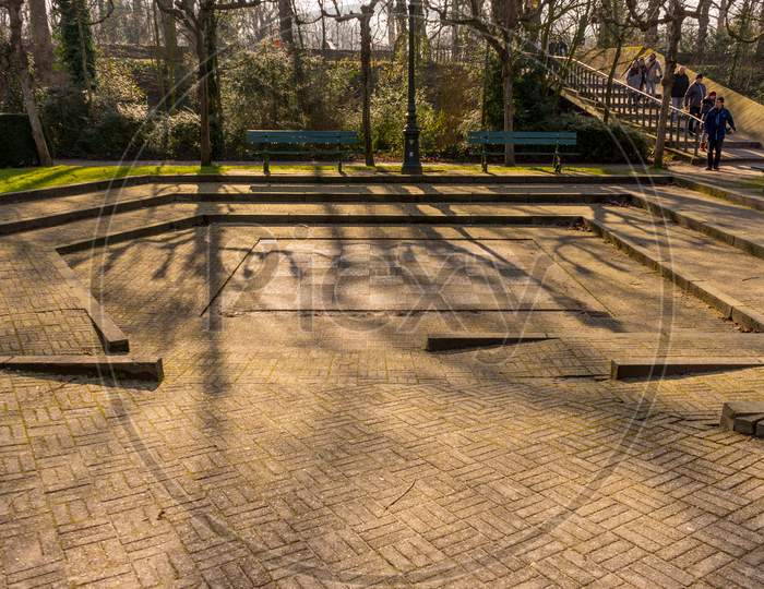 Belgium, Bruges, Life Size Chess Board In A Garden