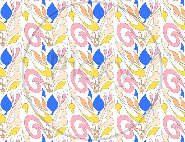 Curve And Nature Shaped Seamless  Pattern