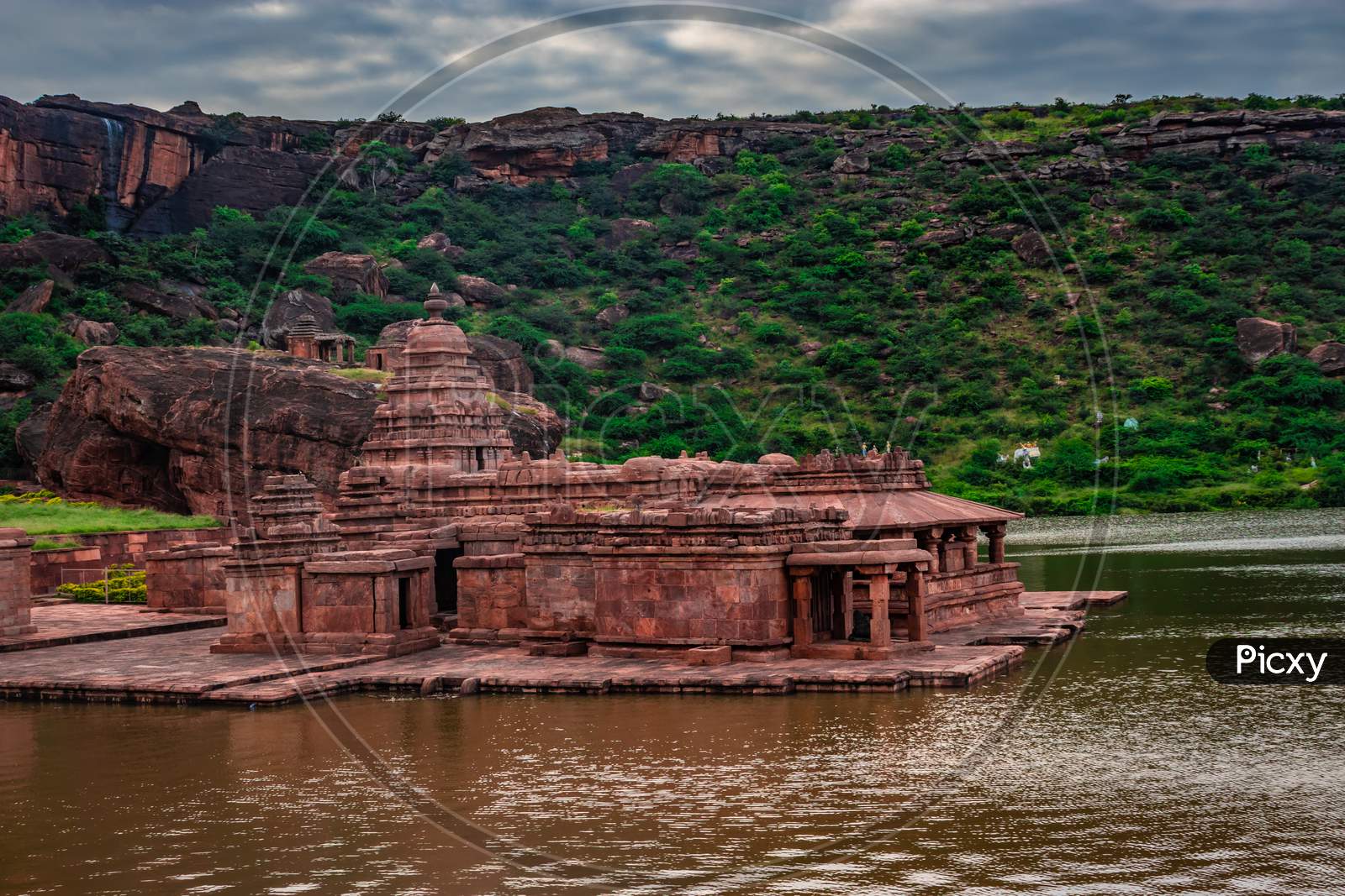 Ancient Temple With Holly Religious Lake And Mountain Background At Morning