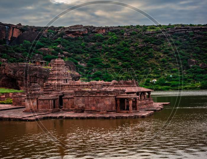 Ancient Temple With Holly Religious Lake And Mountain Background At Morning