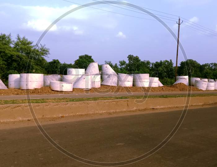 Industrial Construction Material On Road Side.