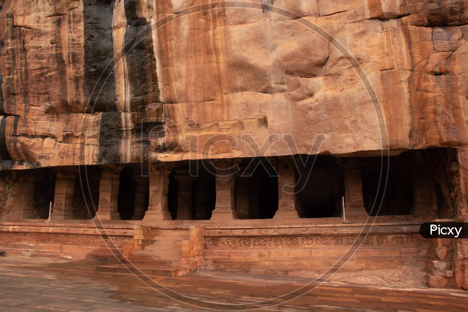 Badami Cave No Three Chalukya Dynasty Ancient Stone Art From Flat Angle