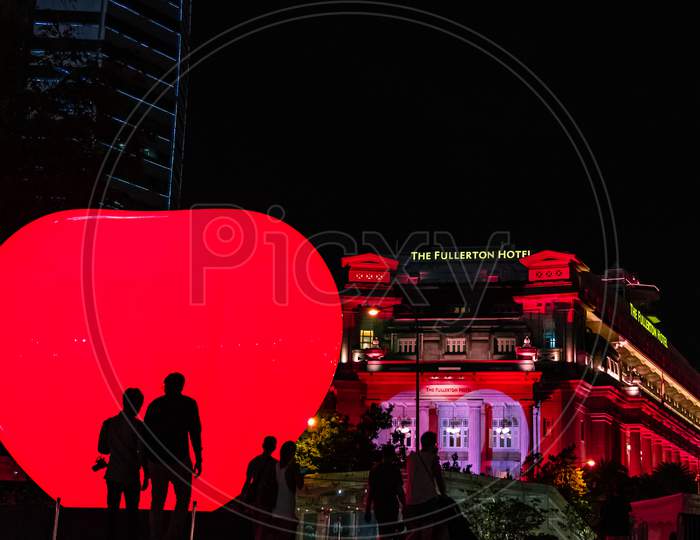 Beautiful Red Heart Shot With Marine Bay , Singapore 2020