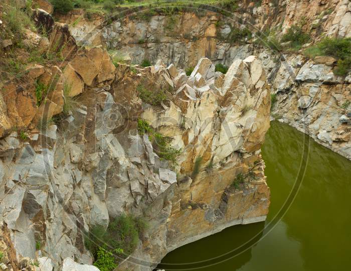 An Engaging view of a Natural Rock formation amidst a Village near Mysuru in Karnataka/India.
