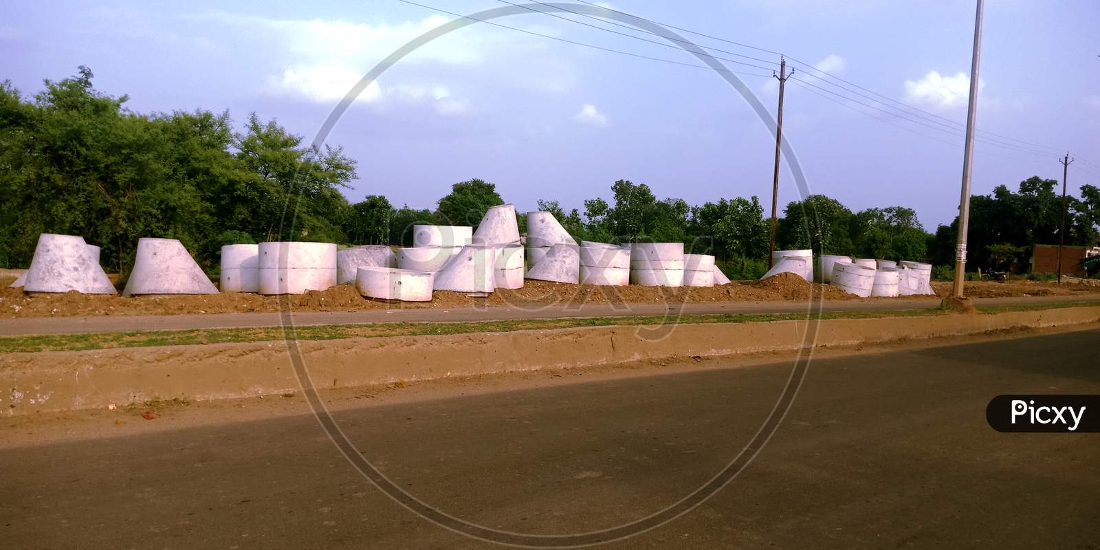 Industrial Construction Material On Road Side.