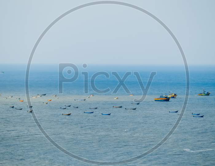 Boats in sea. Tamilnadu, india