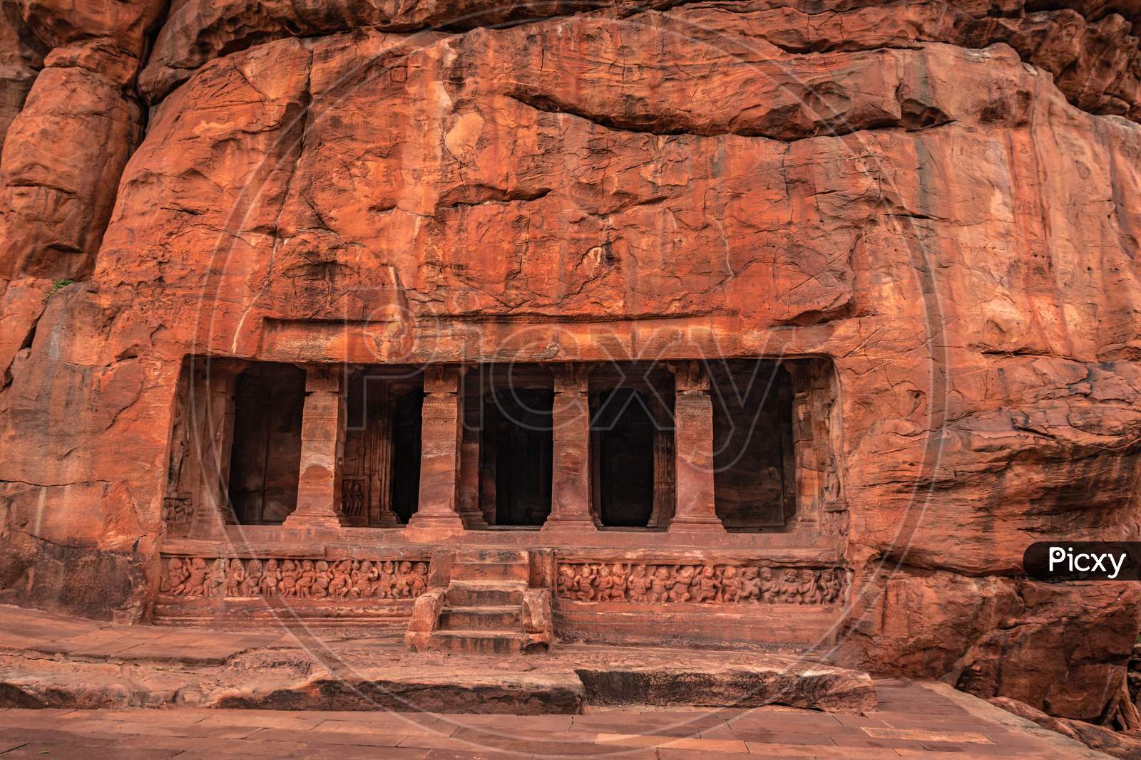 Badami Cave No Two Chalukya Dynasty Ancient Stone Art From Flat Angle