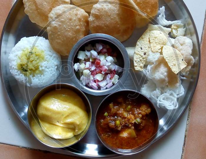 puri bhaji its a maharashrian meal plate
