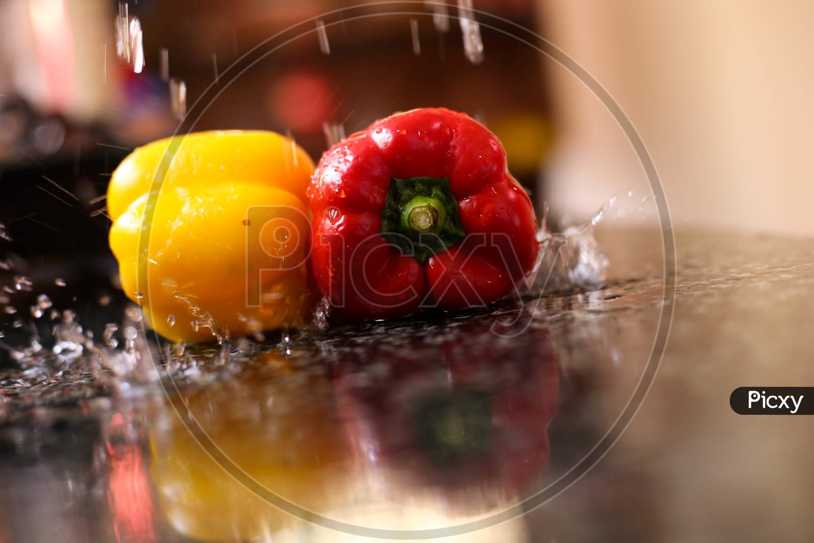 Red And Yellow Colour Bell Peper Water Washing