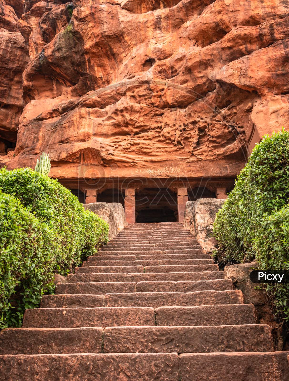 Badami Cave No One Chalukya Dynasty Ancient Stone Art From Flat Angle