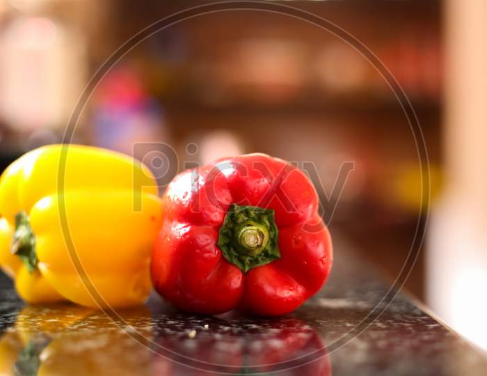 Red And Yellow Colour Bell Peper In The Kitchen