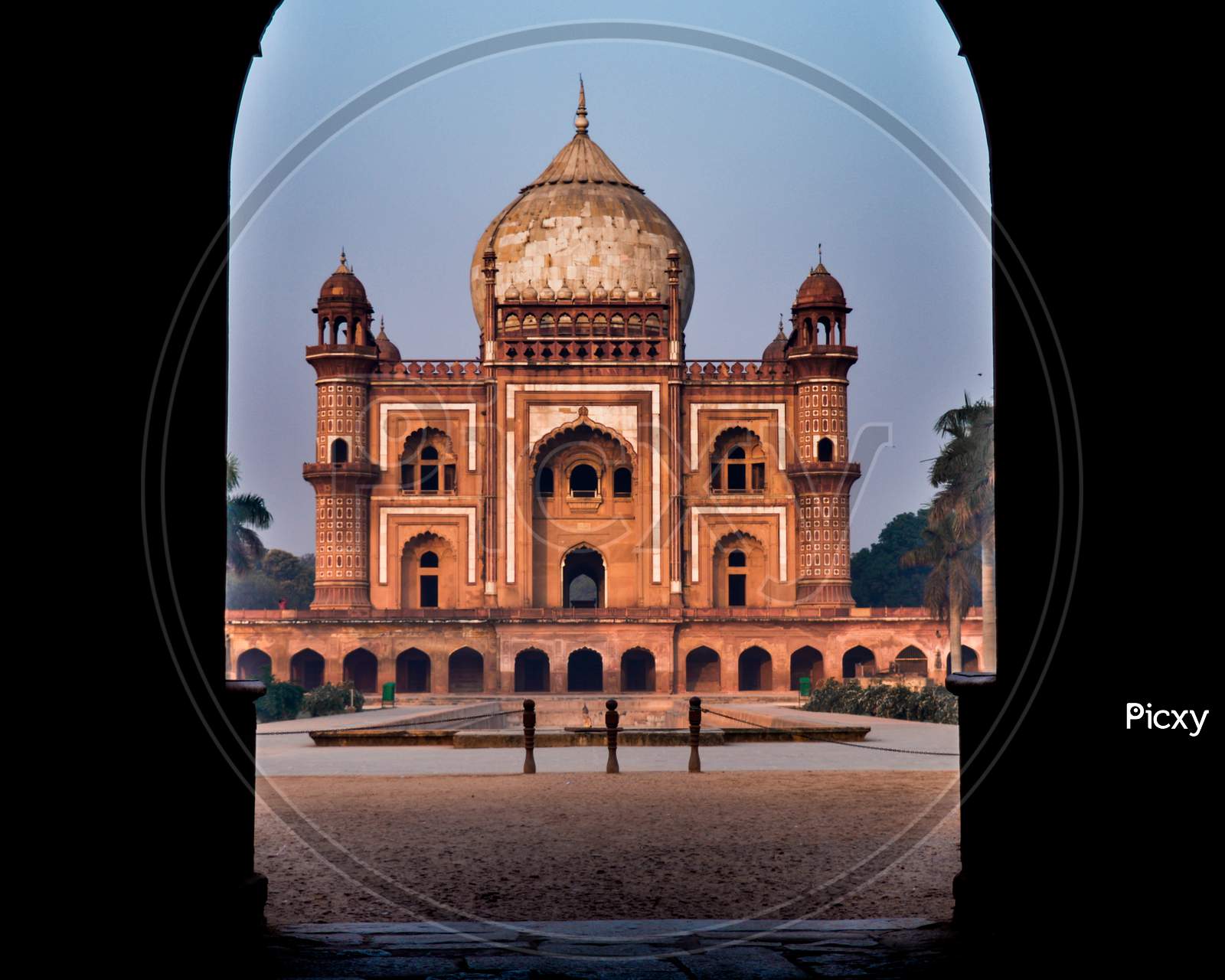 A Mesmerizing View Of Safdarjung Tomb Memorial From The Main Gate,Entrance At Winter Morning.