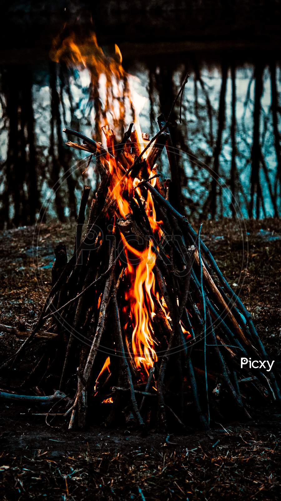 Campfire in winter season