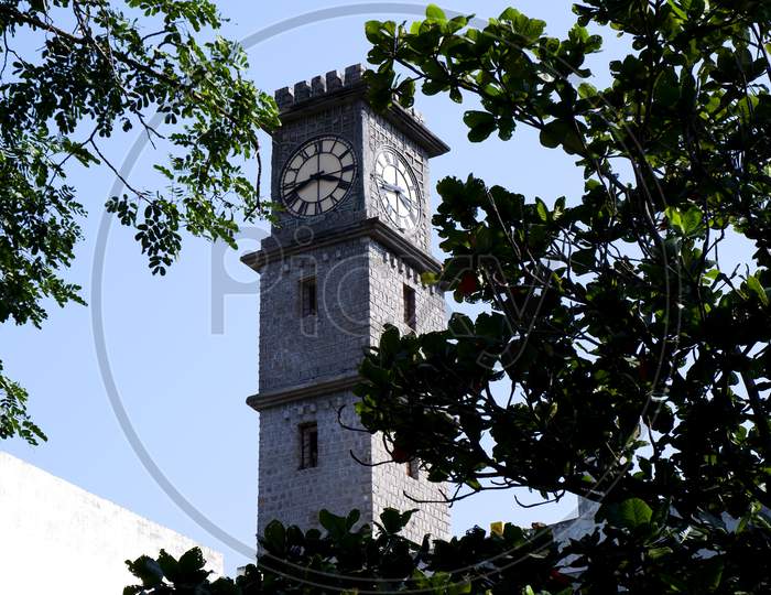 Kalaburagi, Karnaclose View Of Gulbarga University Library Clock Tower Isolated In Nature