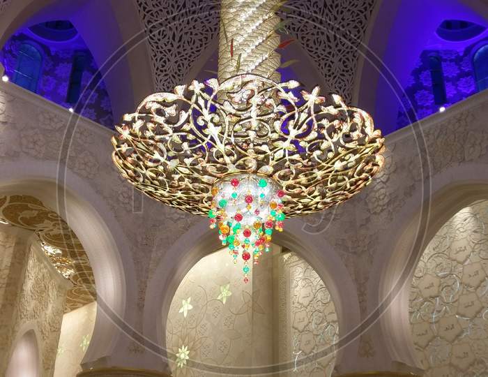 Chandelier light in Sheikh zayed mosque in Abudhabi Uae