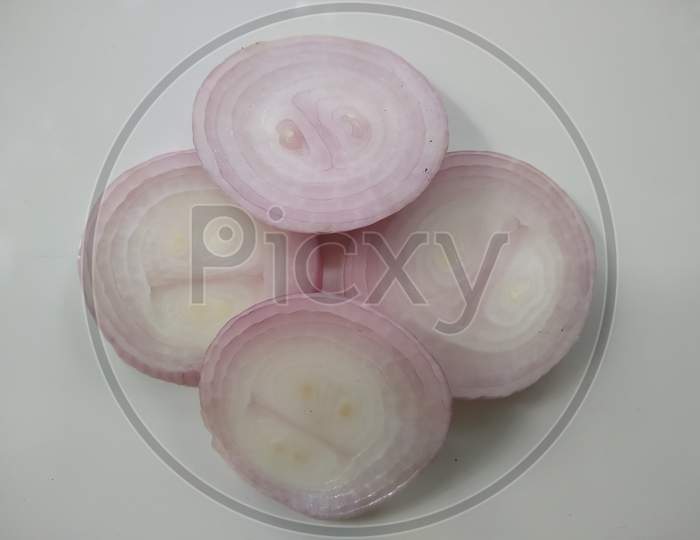 Sliced Onion on white background