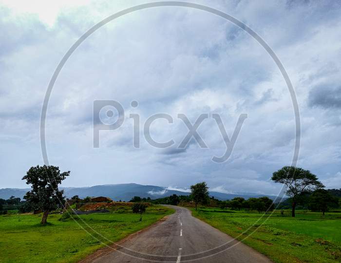 View of open road at rainy season.