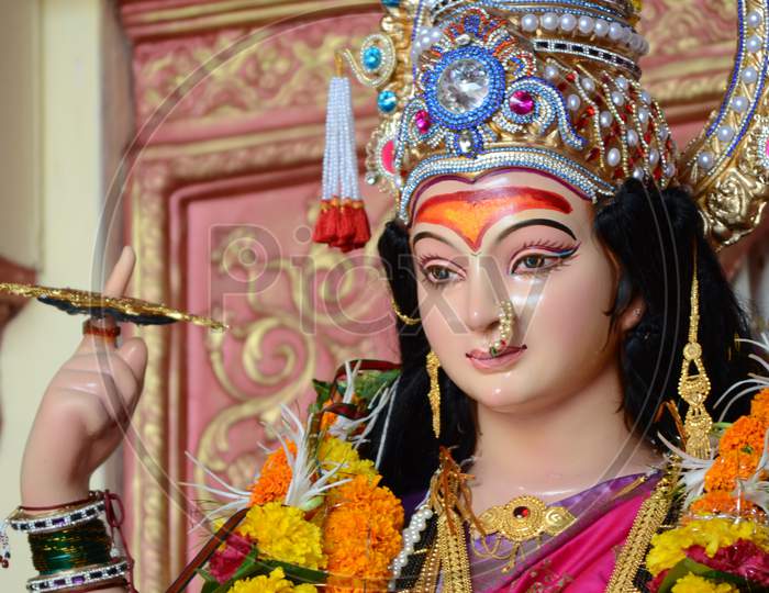 An Indian Goddess Durga Idol During Navratri Festival