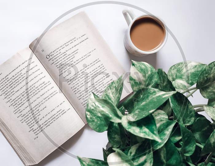 Chai with book, Flatlay photography